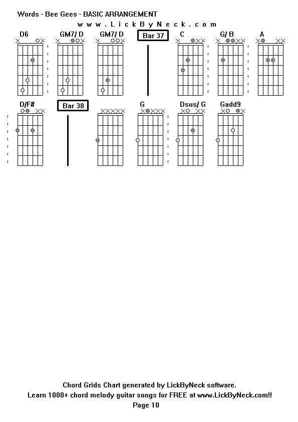 Chord Grids Chart of chord melody fingerstyle guitar song-Words - Bee Gees - BASIC ARRANGEMENT,generated by LickByNeck software.